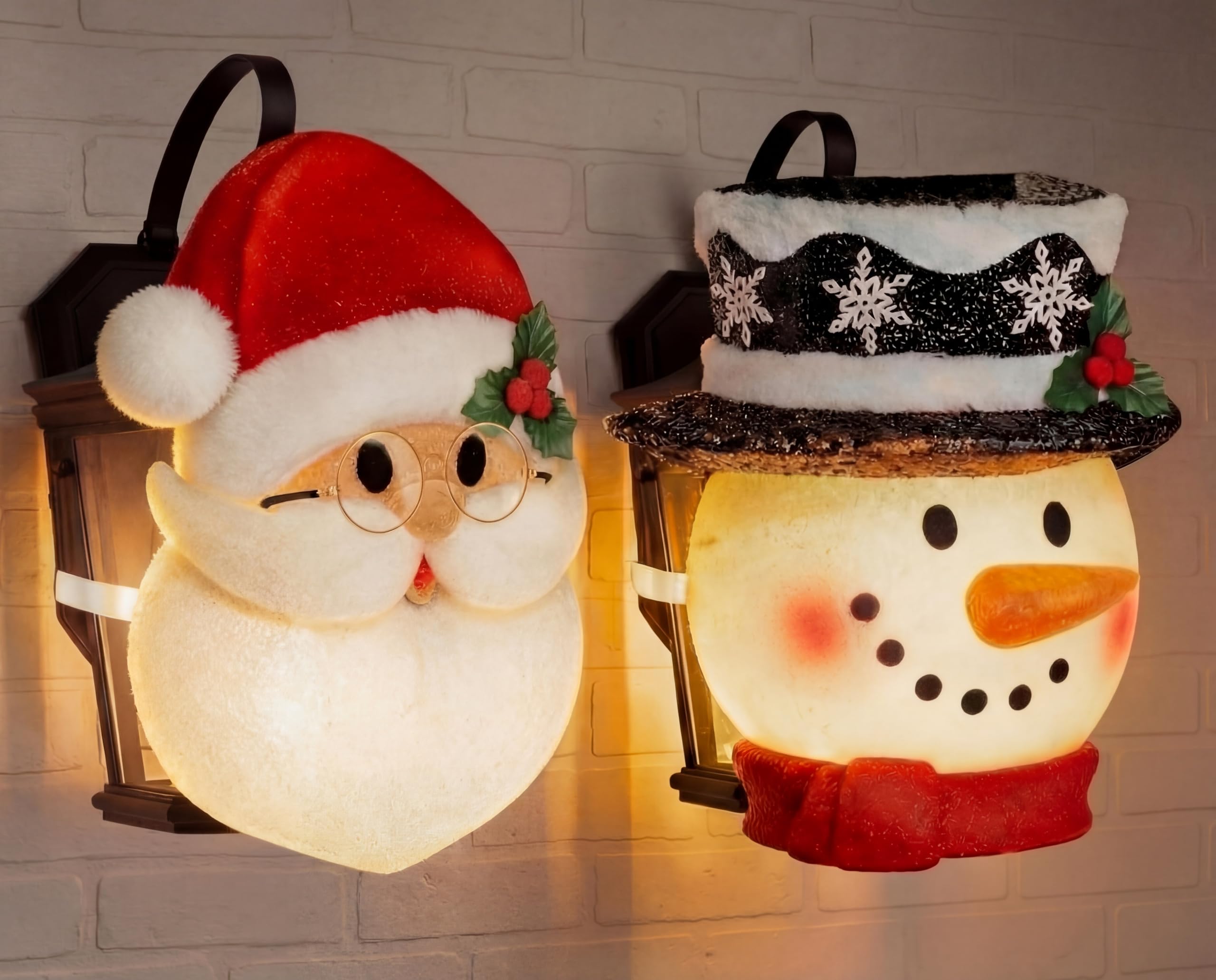Mudder front view of Santa and Snowman covers showing festive curb appeal