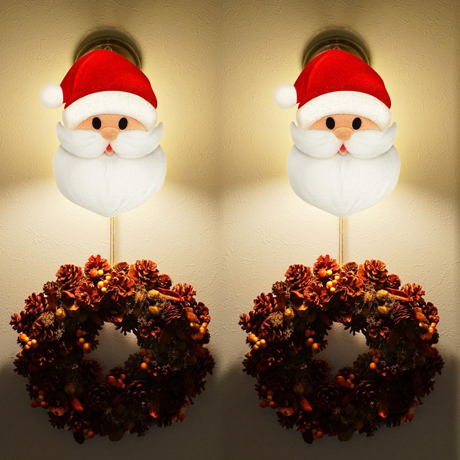 Mudder Santa covers on holiday entrance creating welcoming Christmas atmosphere