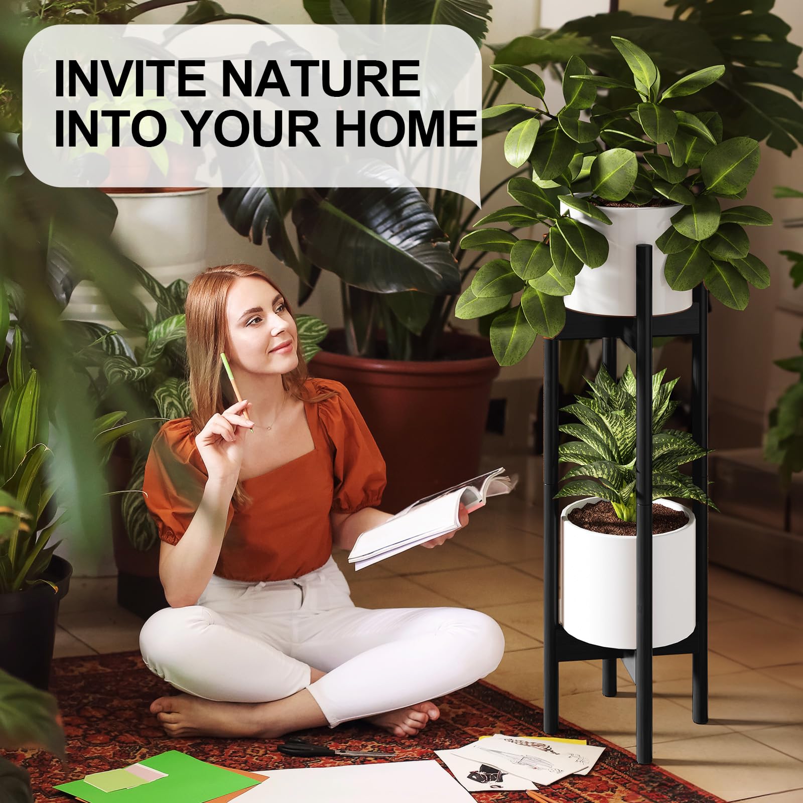 MUDEELA on a balcony with plants to show portable outdoor-style indoor use