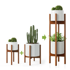 MUDEELA front view of two bamboo plant stands, clean display benefit