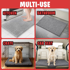 MUDGUARD MAT pictured with dog wiping paws to keep floors clean and dry