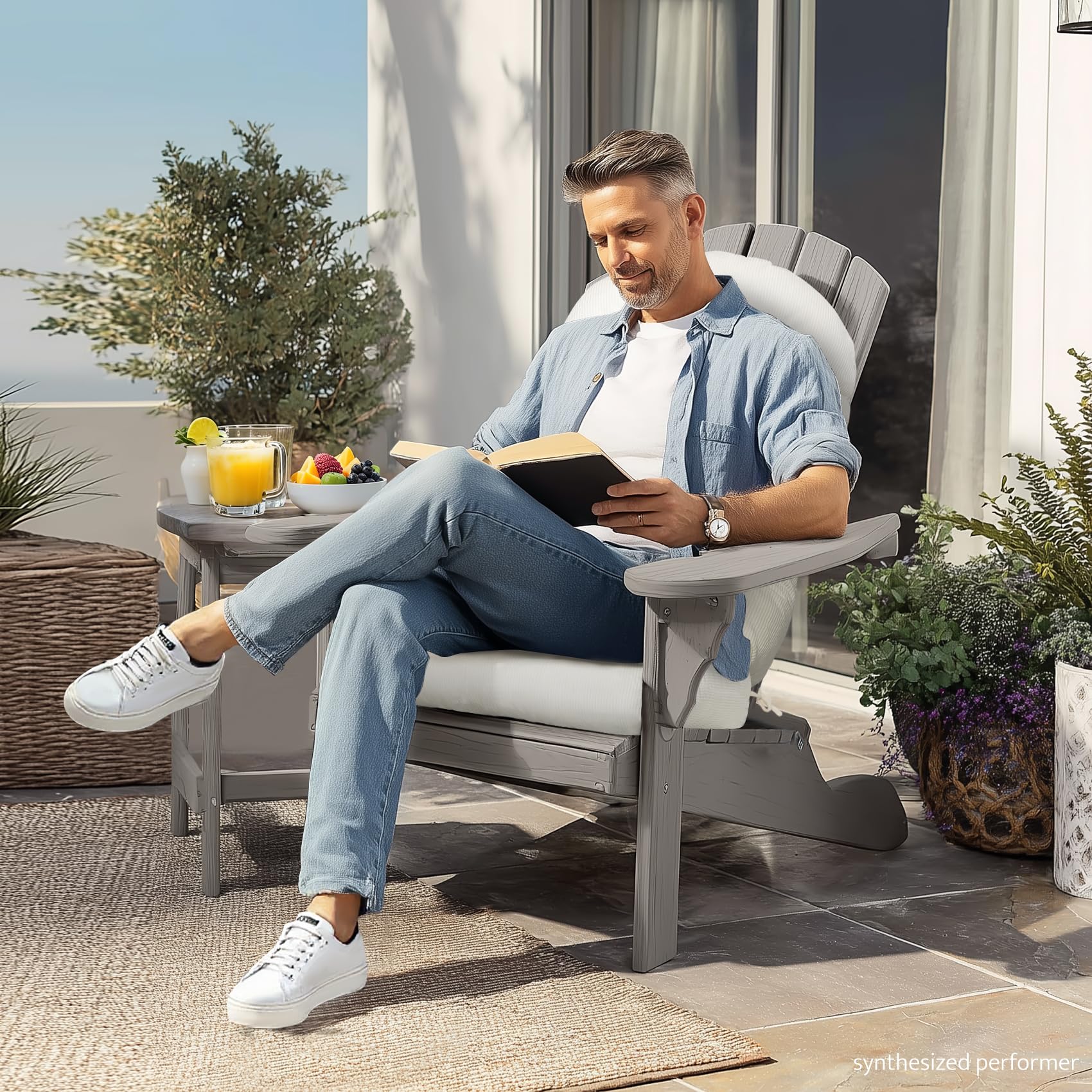 mudilun lifestyle balcony setup showing cushioned Adirondack chair comfort