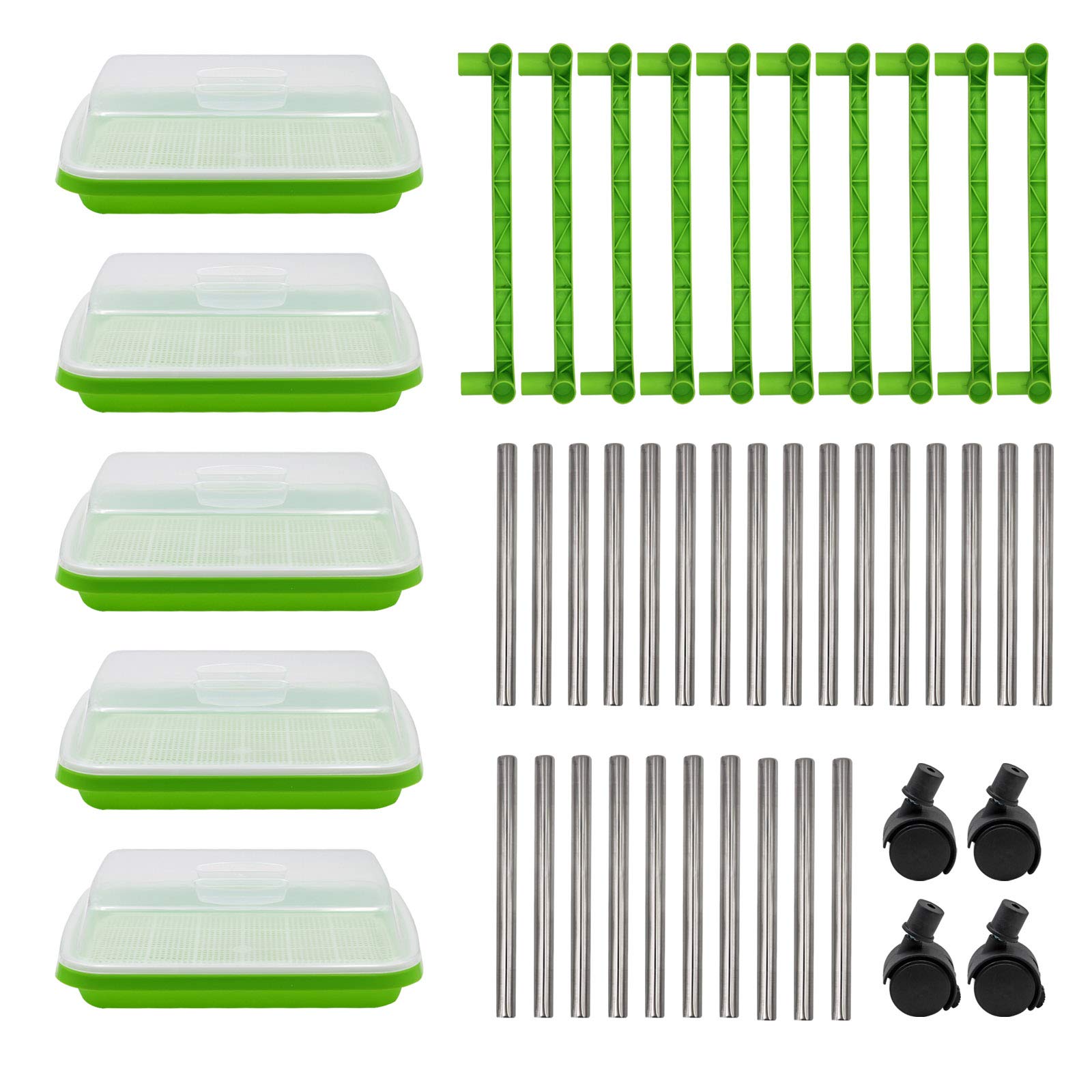 MUDUOBAN kit packaging opened displaying all five trays, lids, shelf, and wheels