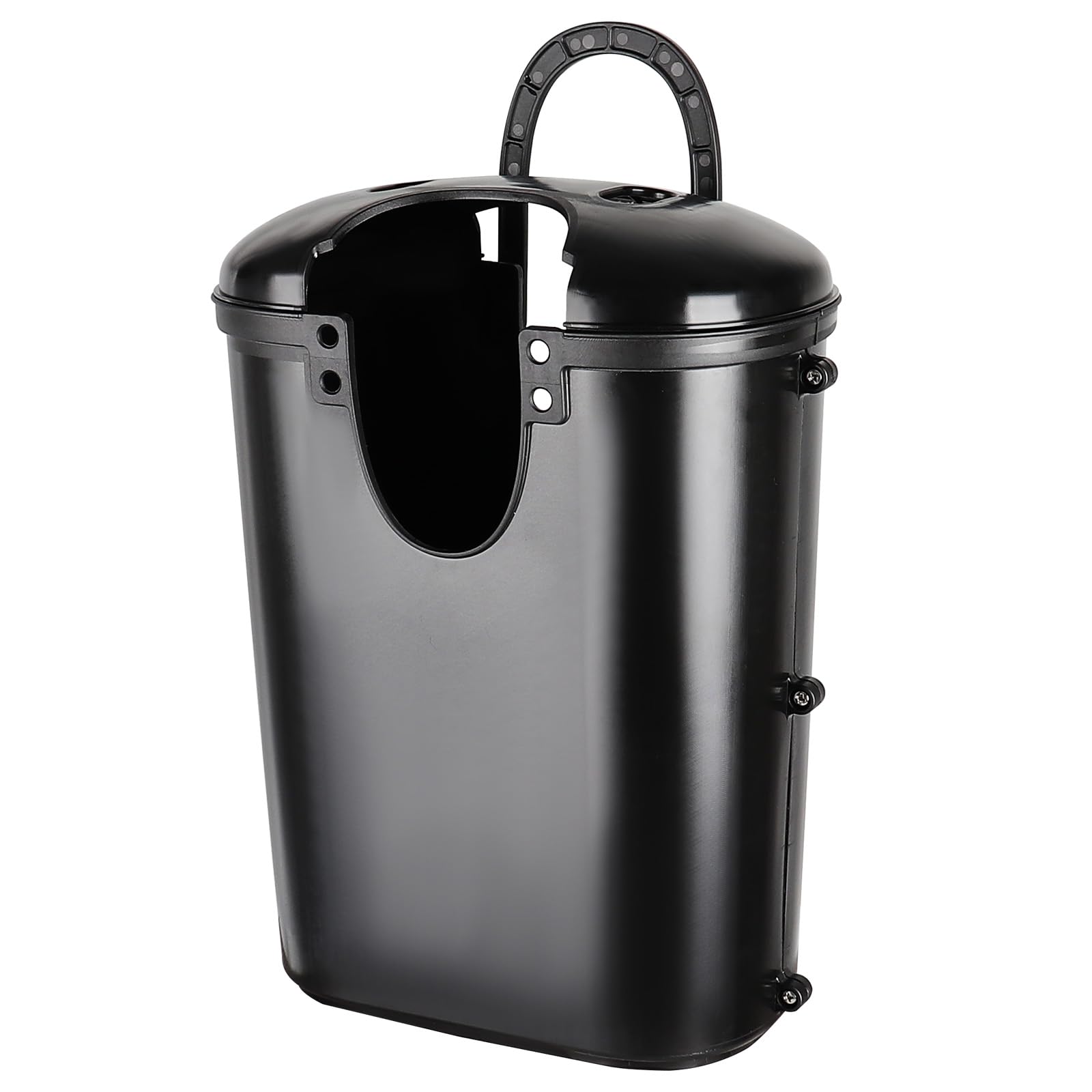 MUIEGUDO front view of black hose box showing compact protection and organized storage