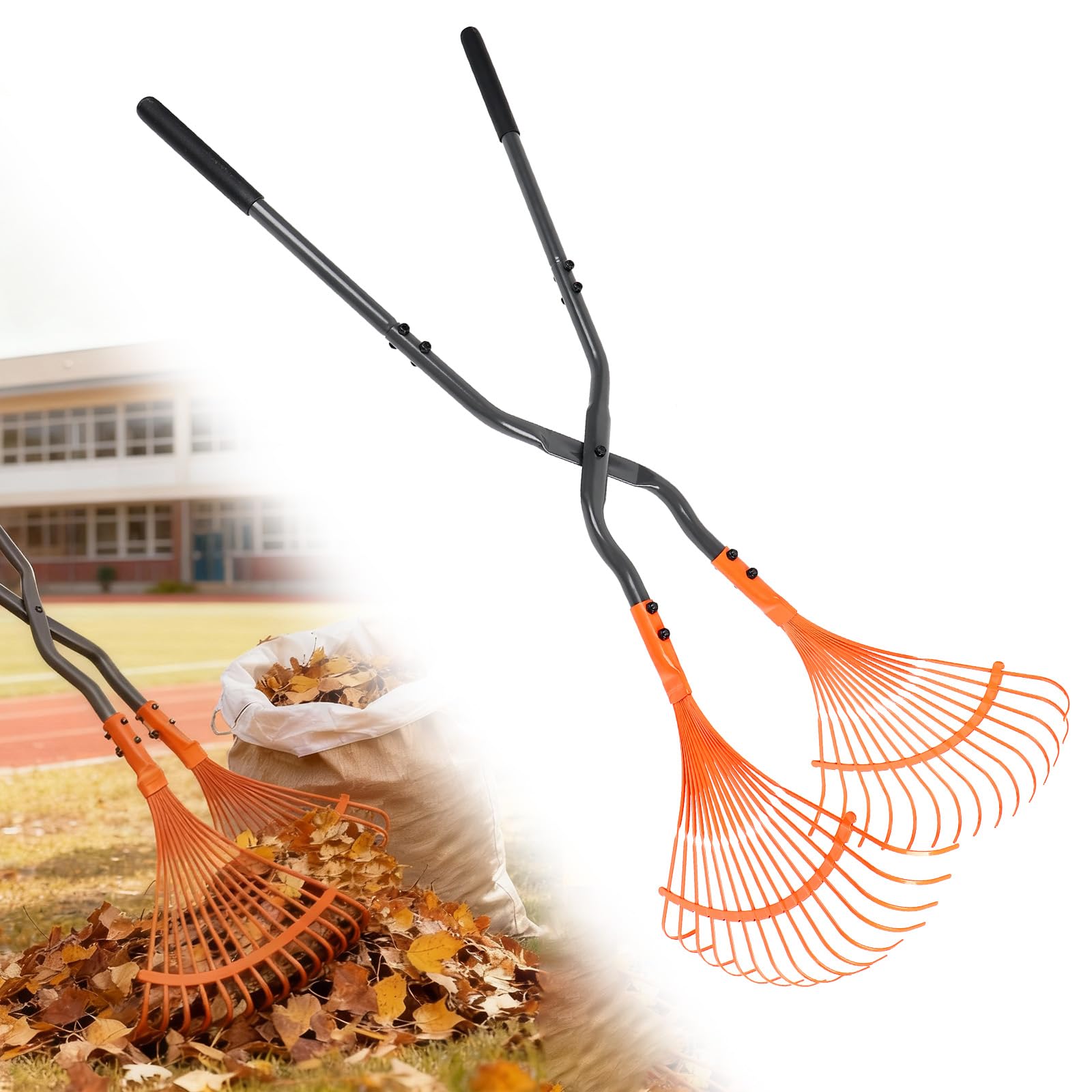 MUIEGUDO front view showing full rake for easy yard cleanup benefit