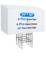 Mulctun front view of 24x36 sign pack showing clean printable surface and included stakes, visible durability benefit