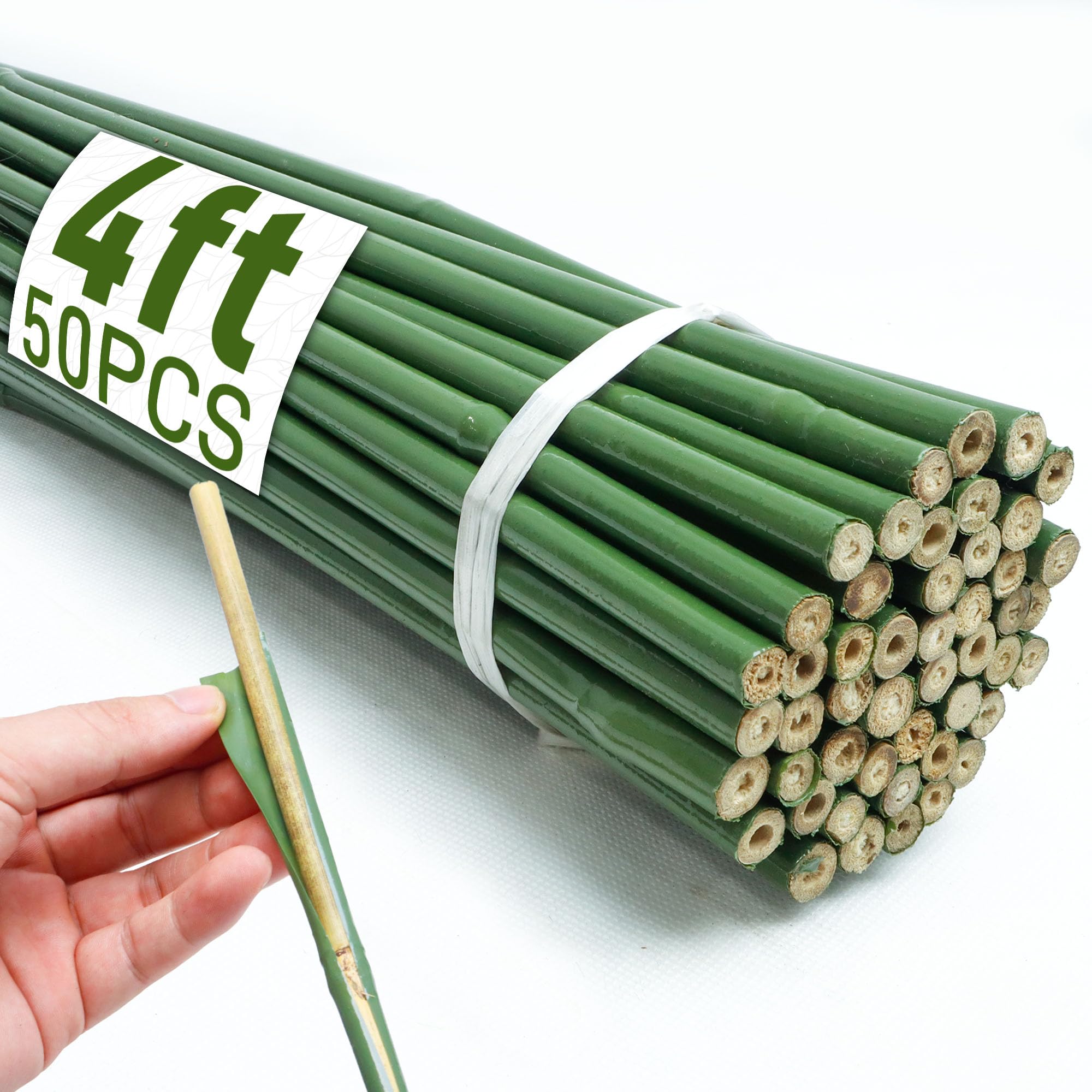 Mulctun front packaging showing 50 bamboo stakes and bundle benefit