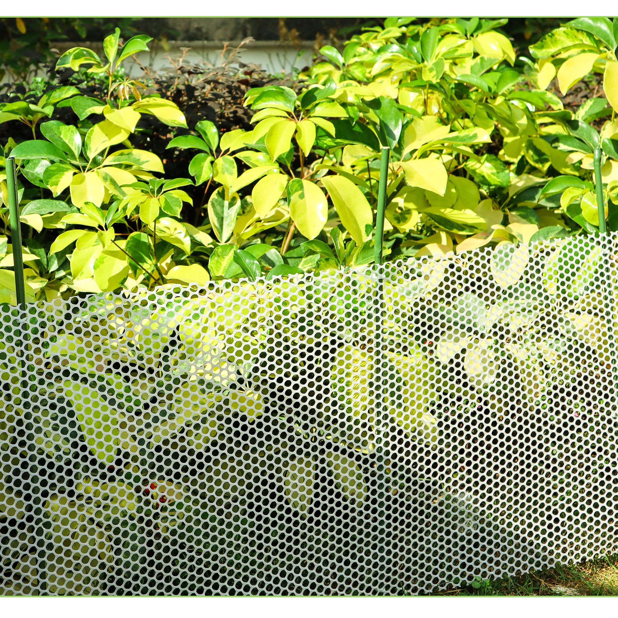 Mulctun stakes in a flower bed creating a natural-looking garden support