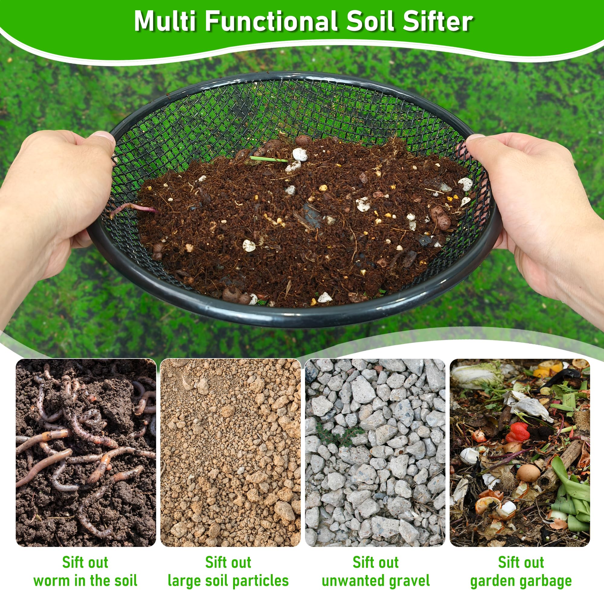 Mulctun in use sifting compost producing uniform texture and removing rocks quickly