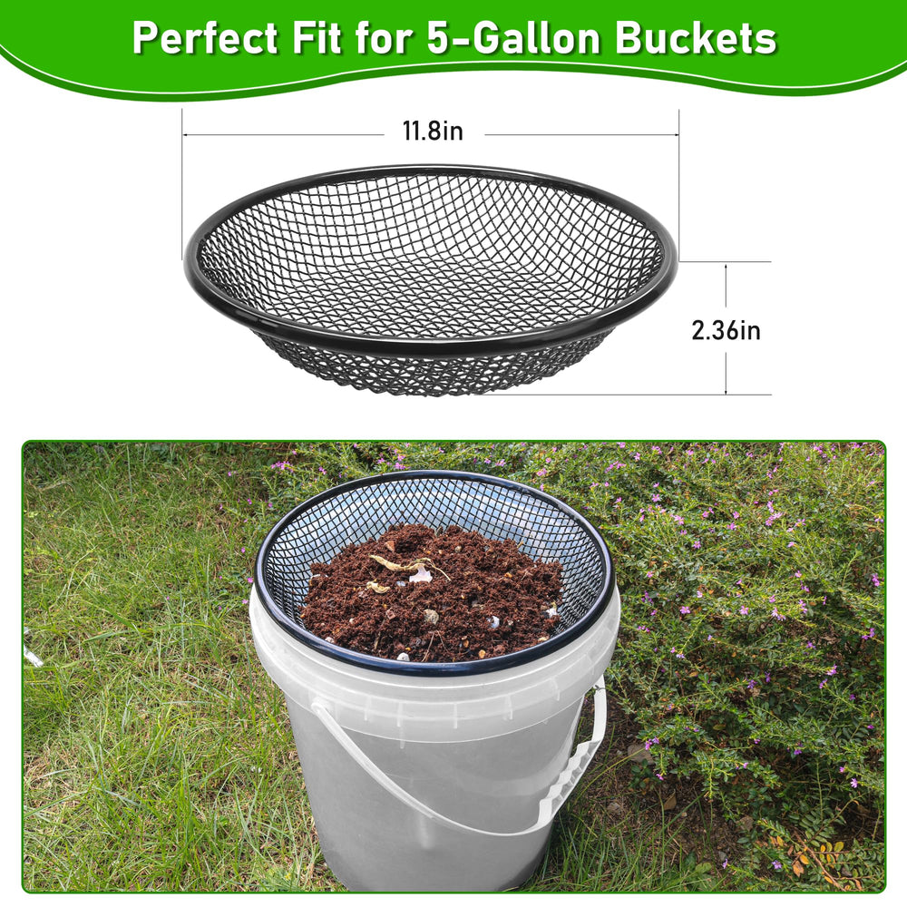 Mulctun sifter seated on a 5-gallon bucket providing hands-free, stable sifting