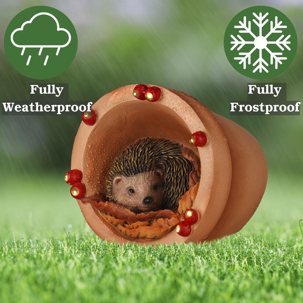 Muldale hedgehog close-up texture highlighting resin detail and weather resistance benefit