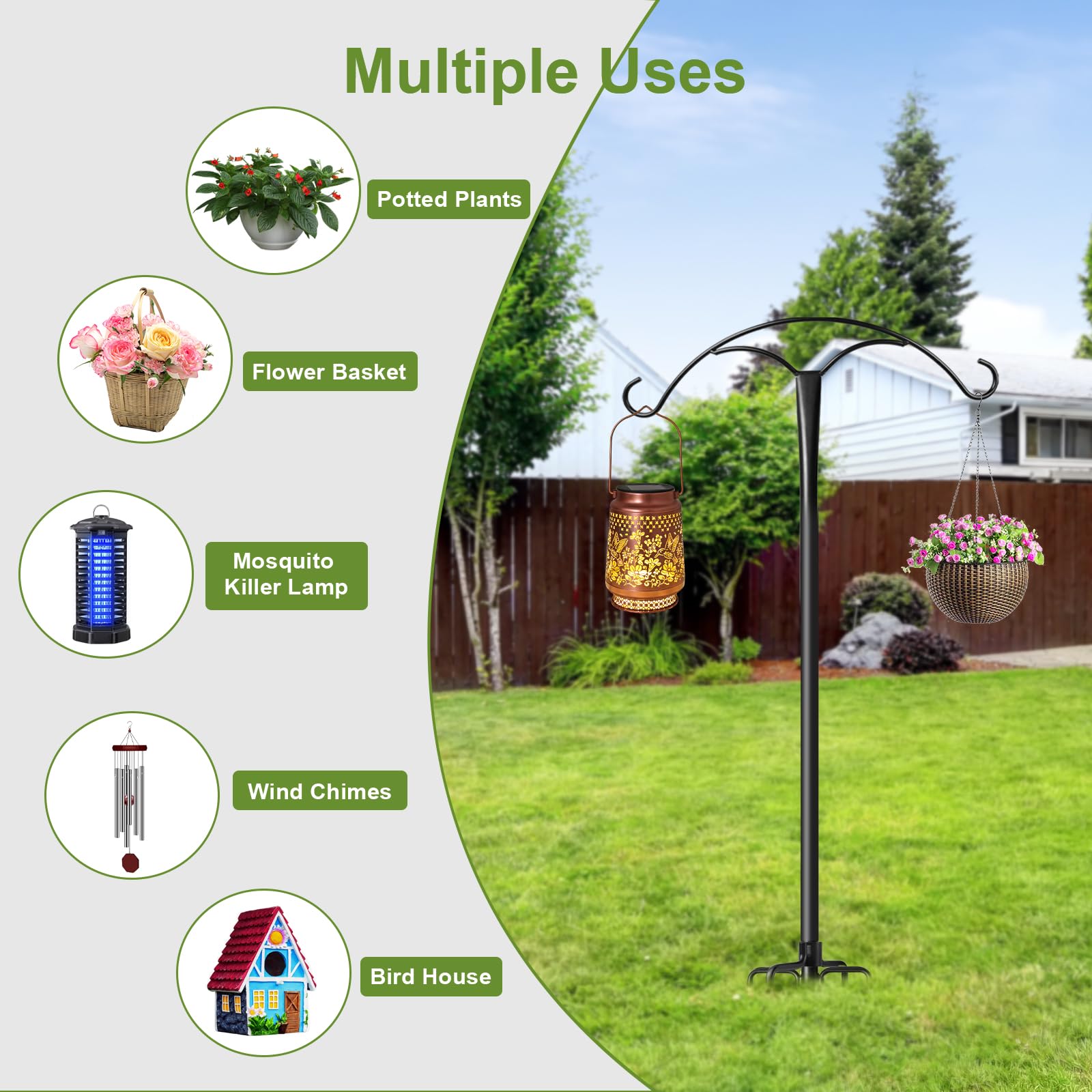 MuliVid hook holding lantern at dusk providing decorative outdoor lighting