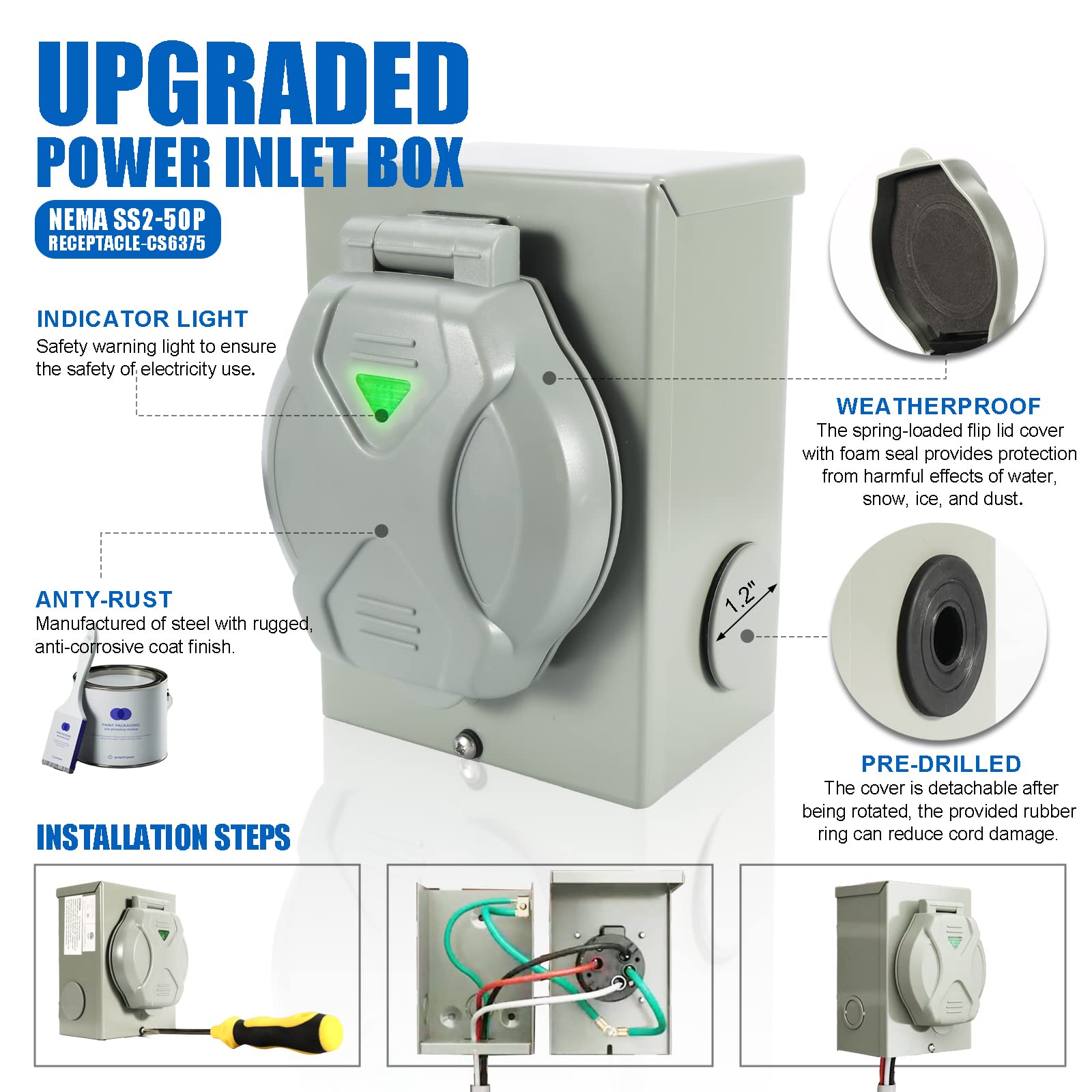 MULMART generator connected to inlet box illustrating real-world backup power use