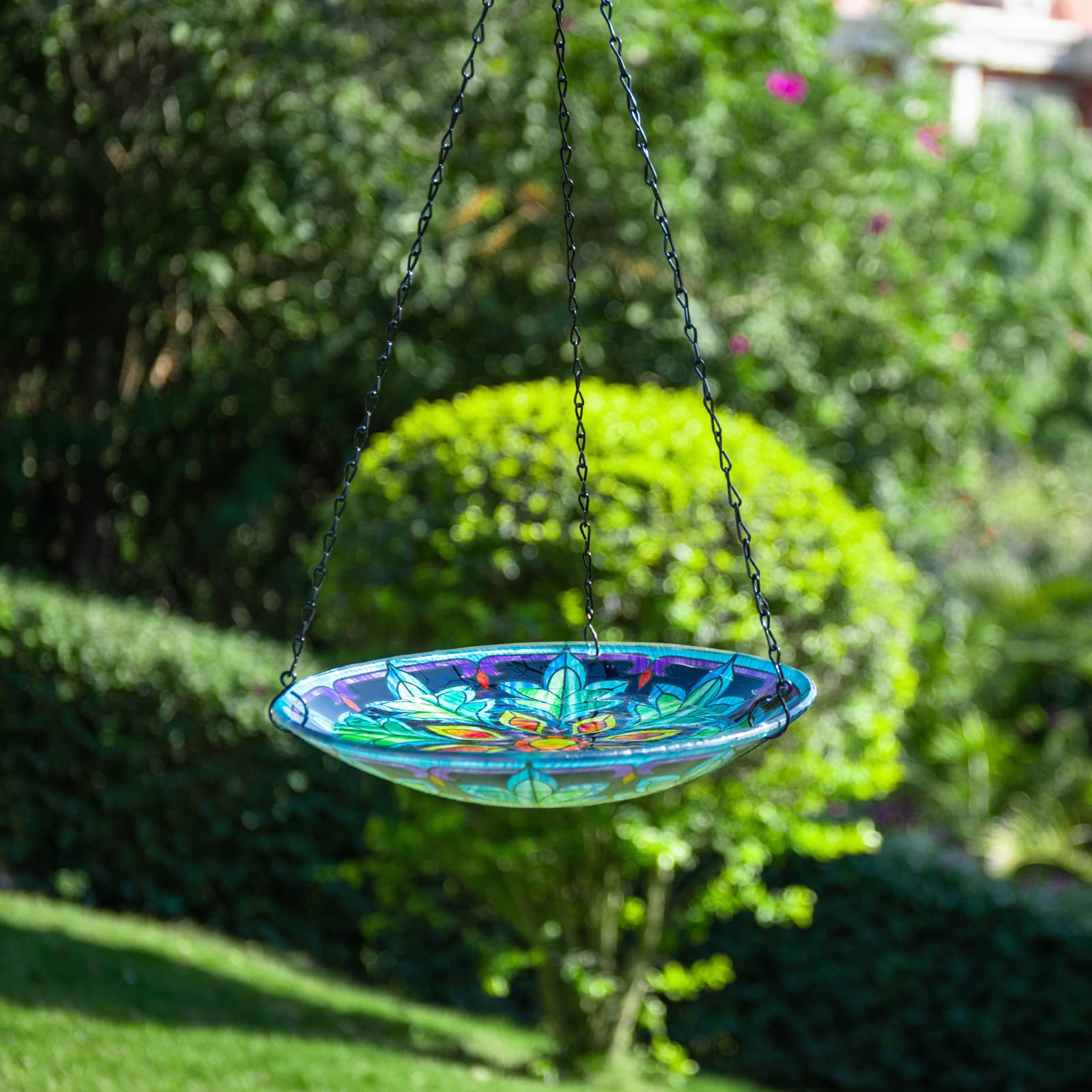 MUMTOP bowl filled with bird seed demonstrating dual feeder and bath use