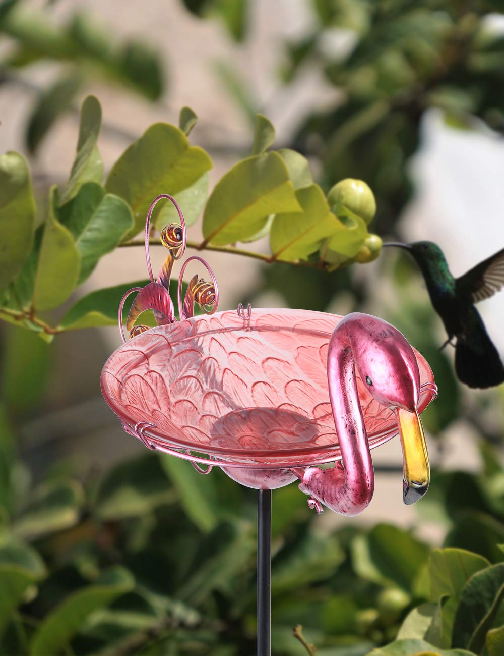 MUMTOP bird bath placed in garden showing colorful decor attracting wildlife benefit