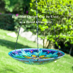 MUMTOP hanging bird bath with small bird bathing, encouraging wildlife visits