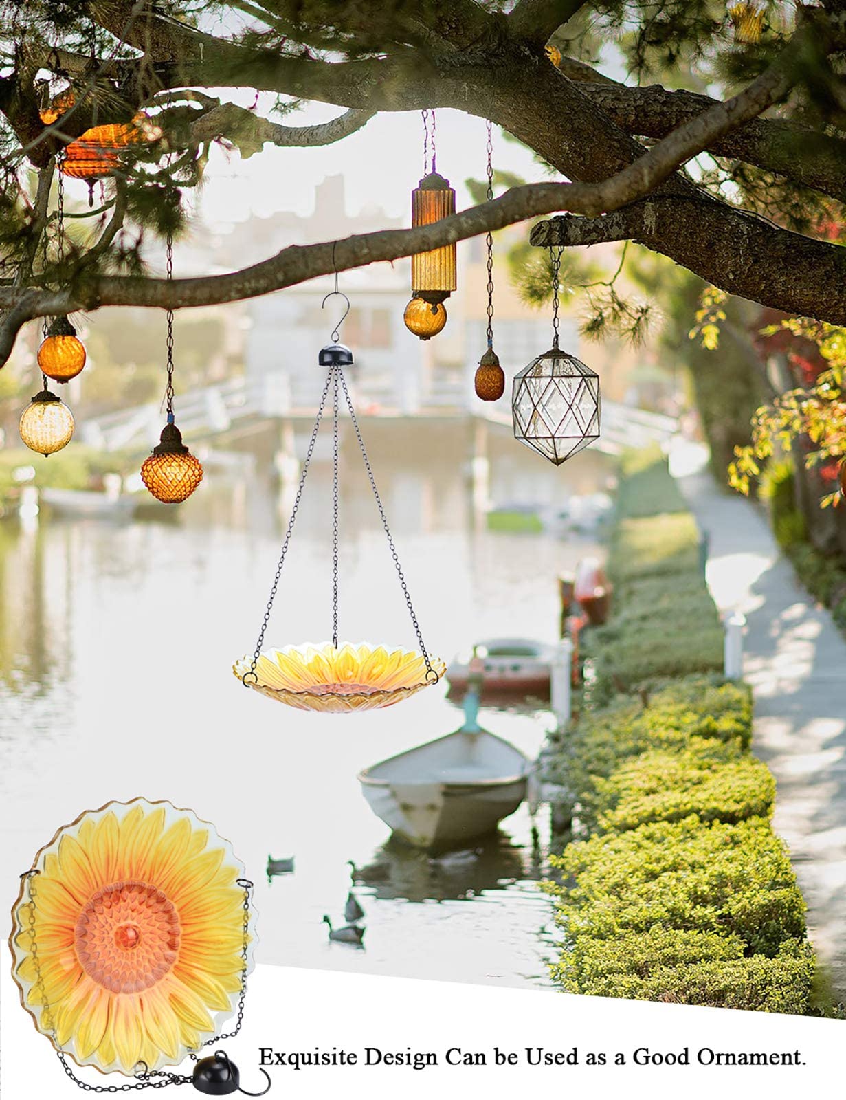 MUMTOP hanging in garden setting adding decorative charm and bird attraction