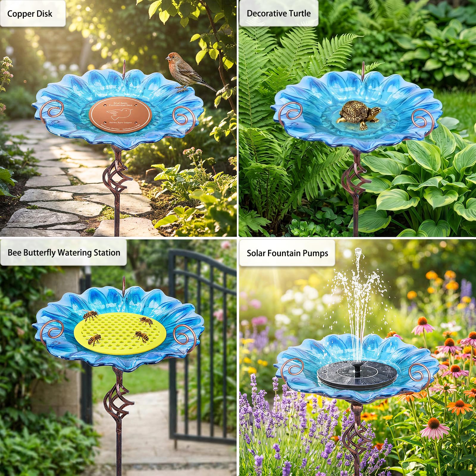MUMTOP bird bath in garden lifestyle setting near flowers, enhances outdoor decor