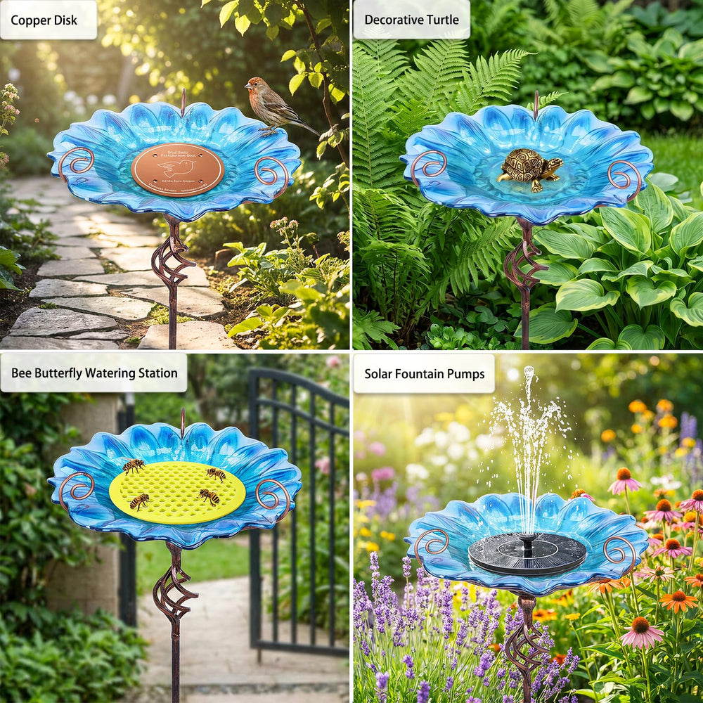 MUMTOP bird bath in garden lifestyle setting near flowers, enhances outdoor decor