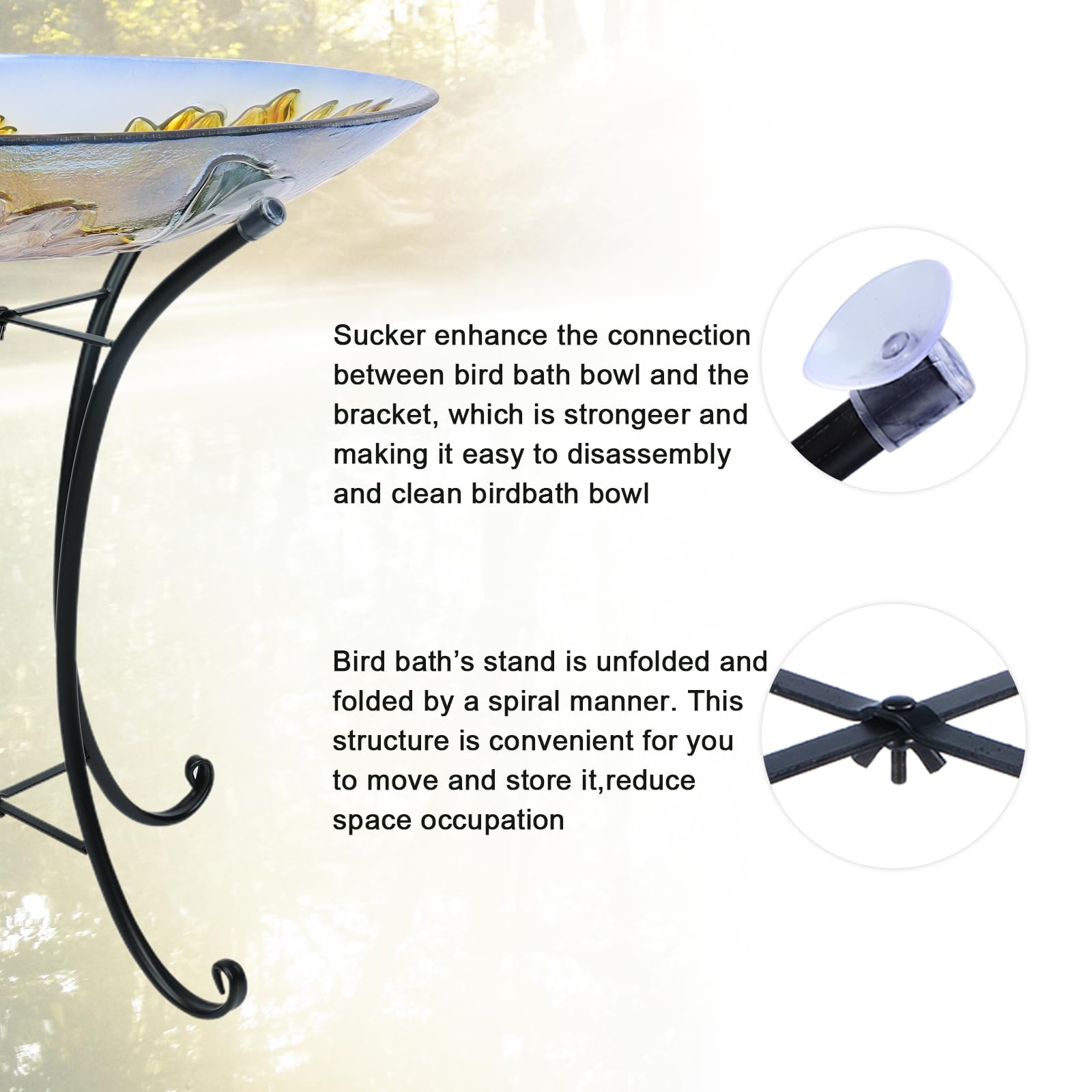 MUMTOP birdbath placed in garden attracting birds for lively yard benefit