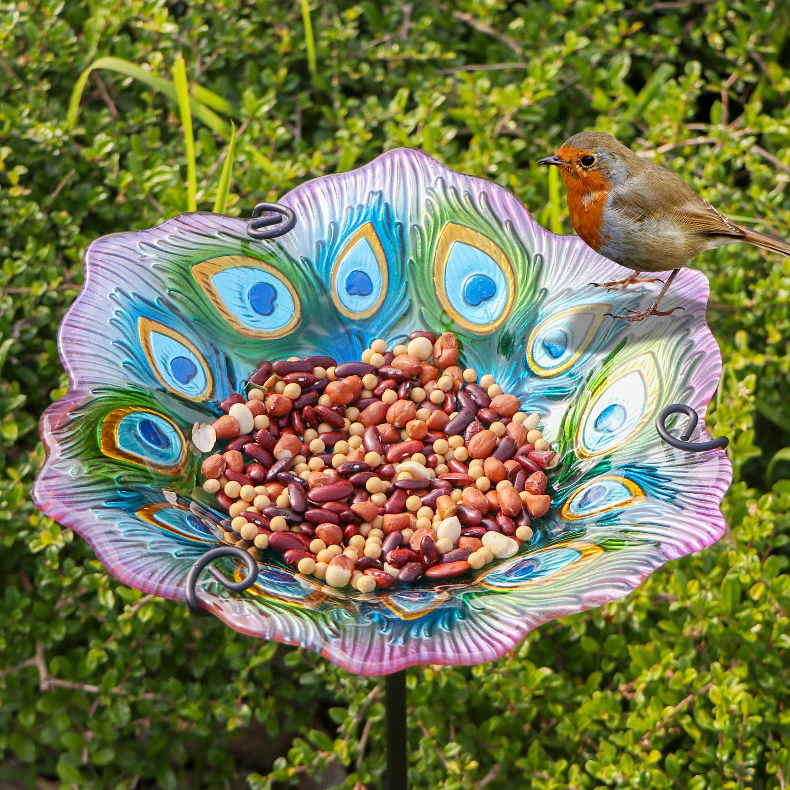 MUMTOP birdbath next to a hand for scale showing compact size and easy placement