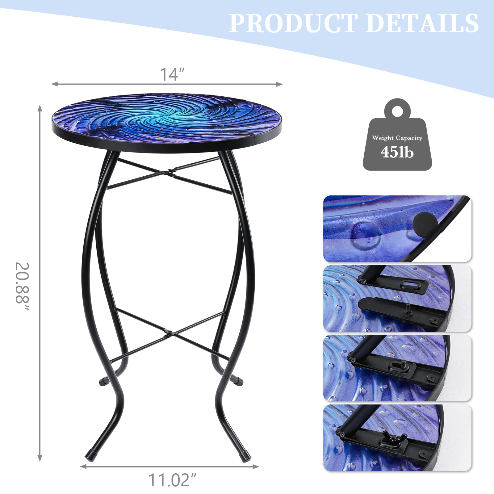 MUMTOP close-up glass top swirl pattern highlighting decorative durability benefit
