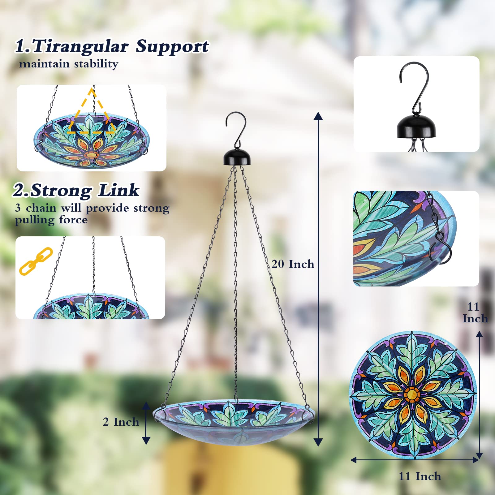 MUMTOP kaleidoscope glass close-up highlighting bright colors to attract birds