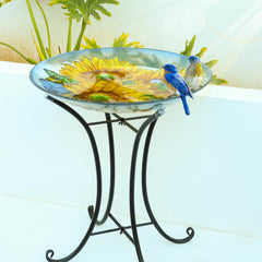 MUMTOP close-up of sunflower pattern on glass bowl highlighting vibrant detail