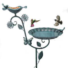 MUMTOP front view of green 53in bird bath and feeder showing full station and decoration