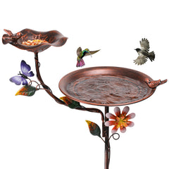 MUMTOP front view of 53in bird bath and feeder showing dual bowl and feeder benefit