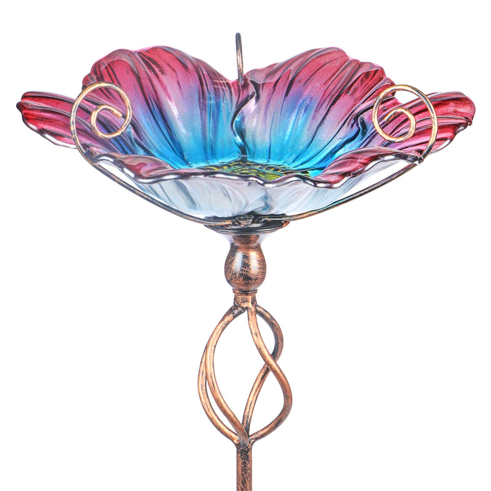 MUMTOP front view showing colorful glass bowl and stainless stake, decorative garden benefit