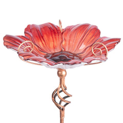 MUMTOP front view of blue floral glass birdbath showing decorative appeal