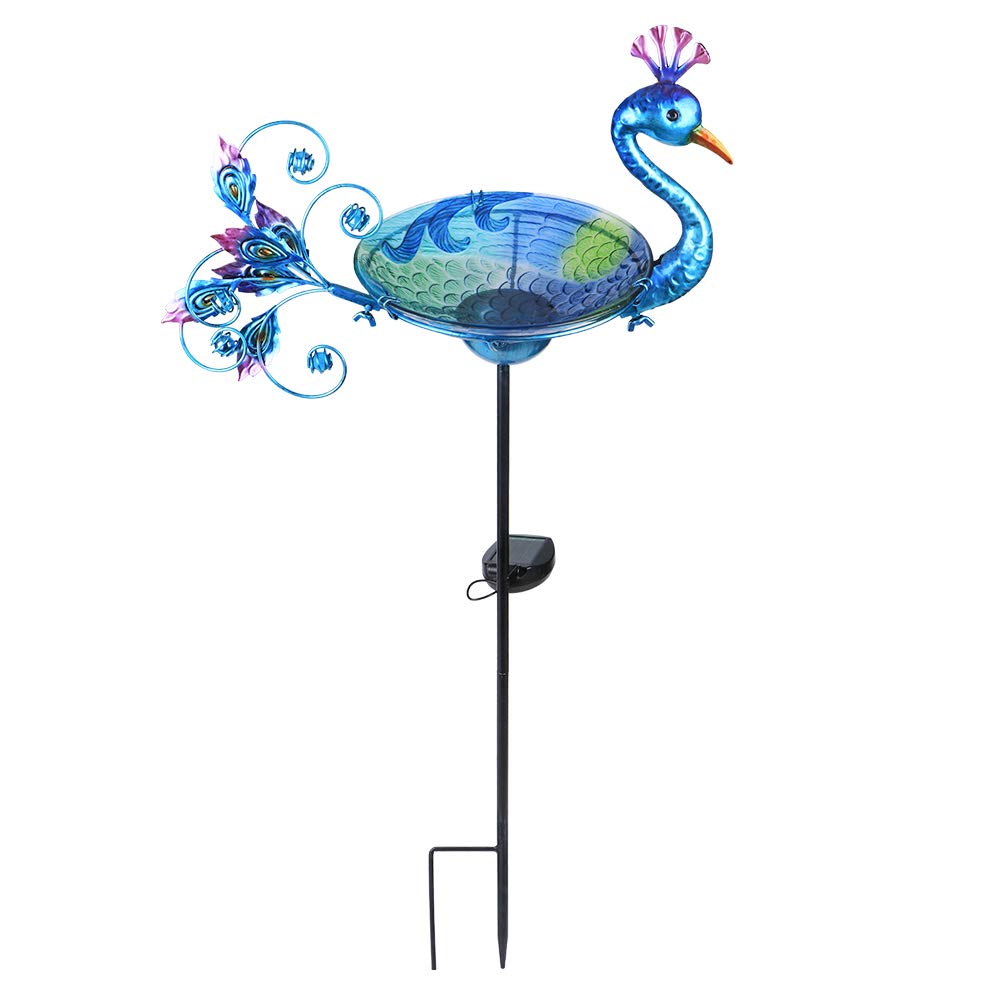 MUMTOP front view of blue glass birdbath showing decorative benefit