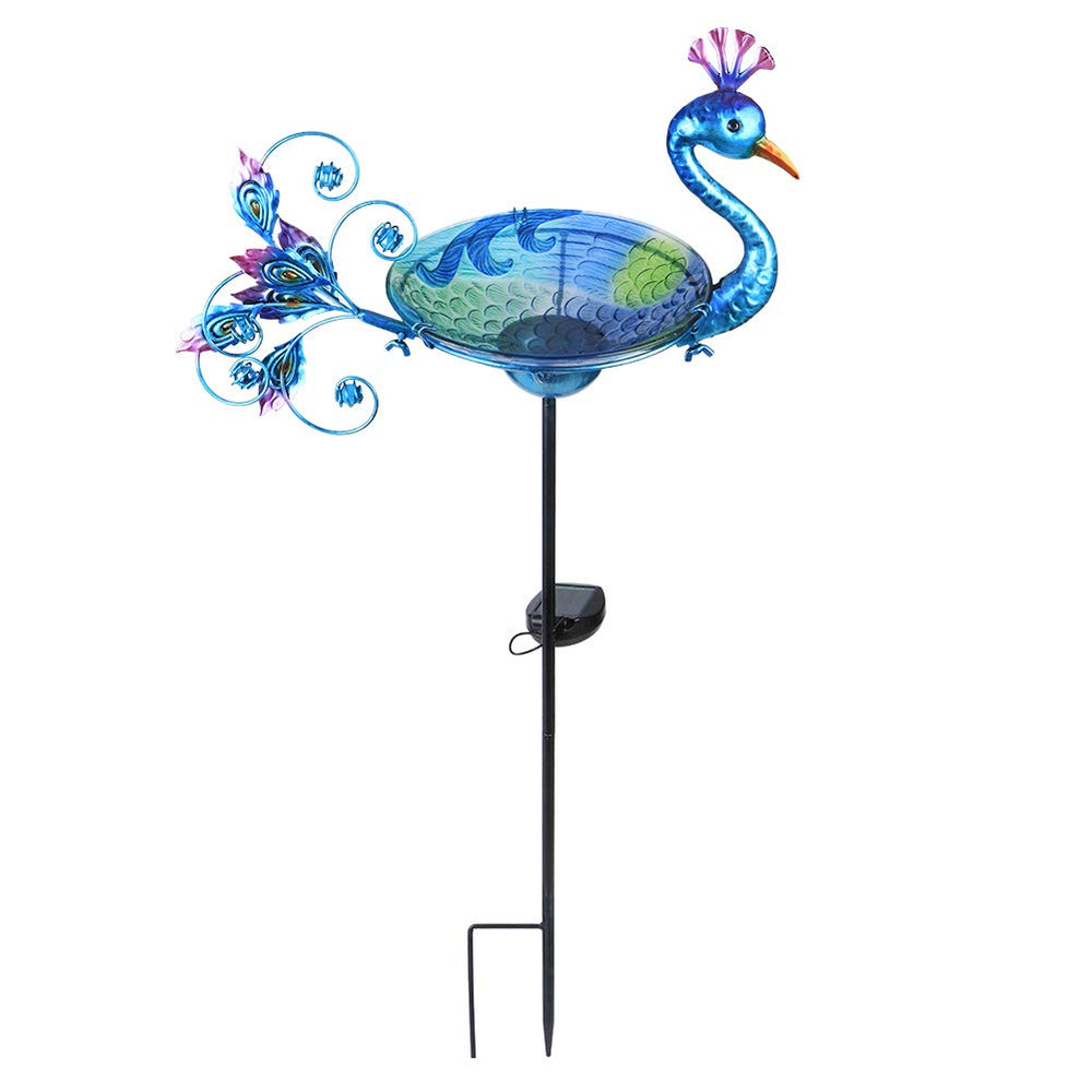 MUMTOP front view of blue glass birdbath showing decorative benefit