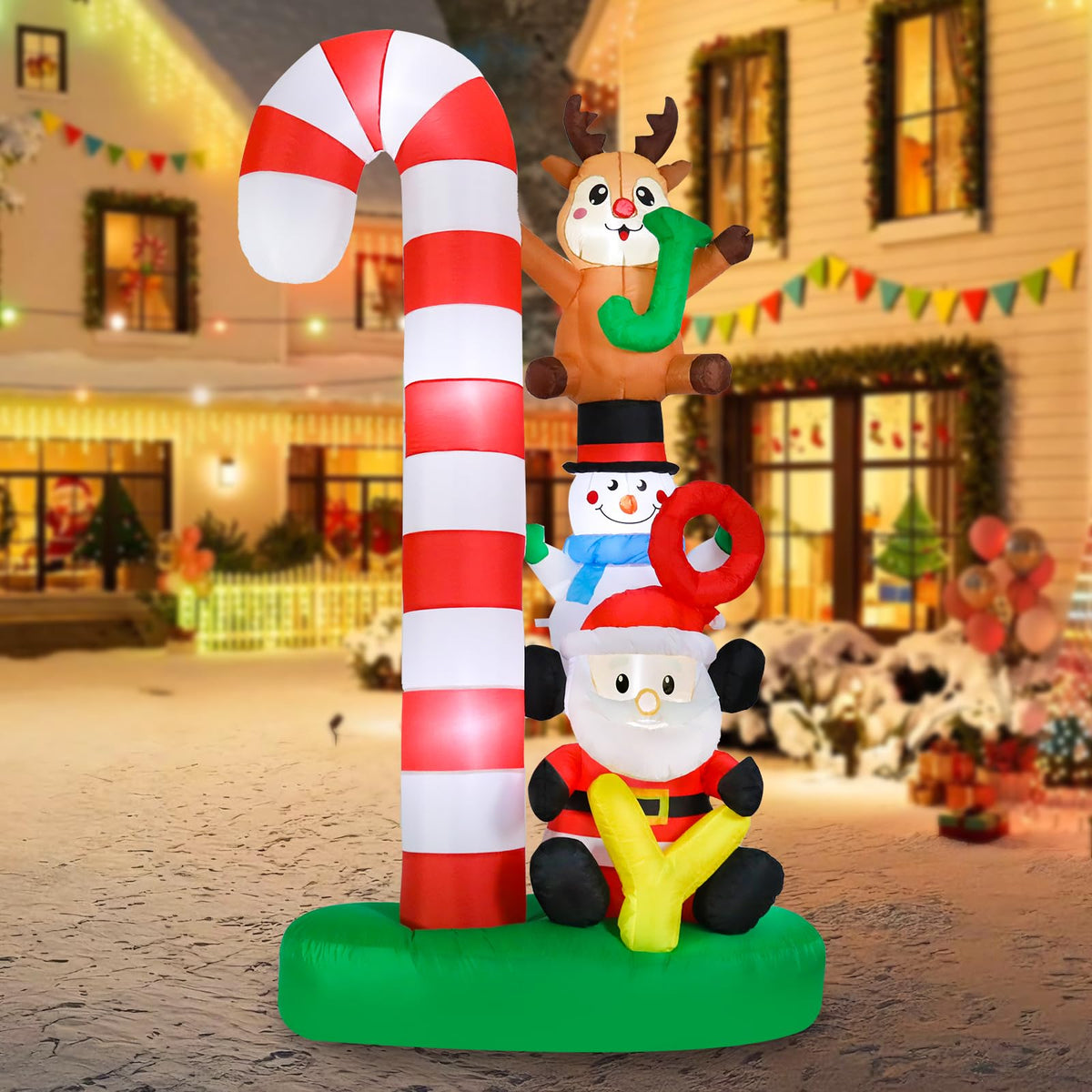 MUMTOP front view of candy cane scene creating festive curb appeal