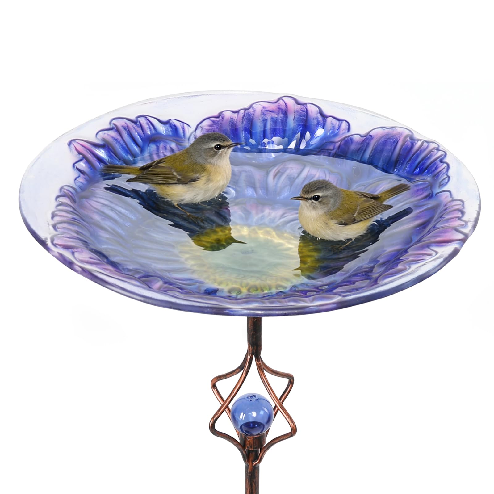 MUMTOP front view of glass bowl and metal stake showing elegant design and garden appeal
