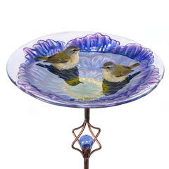 MUMTOP front view of glass bowl and metal stake showing elegant design and garden appeal