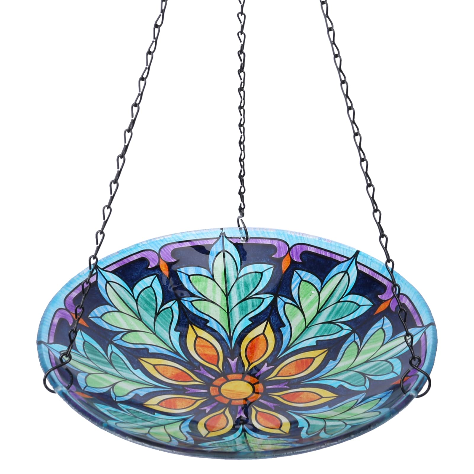 MUMTOP front view hanging bird bath showing colorful design and curb appeal