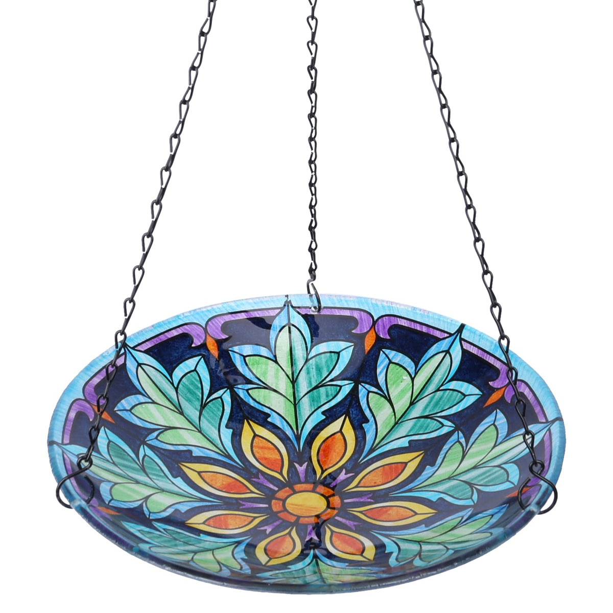 MUMTOP front view hanging bird bath showing colorful design and curb appeal