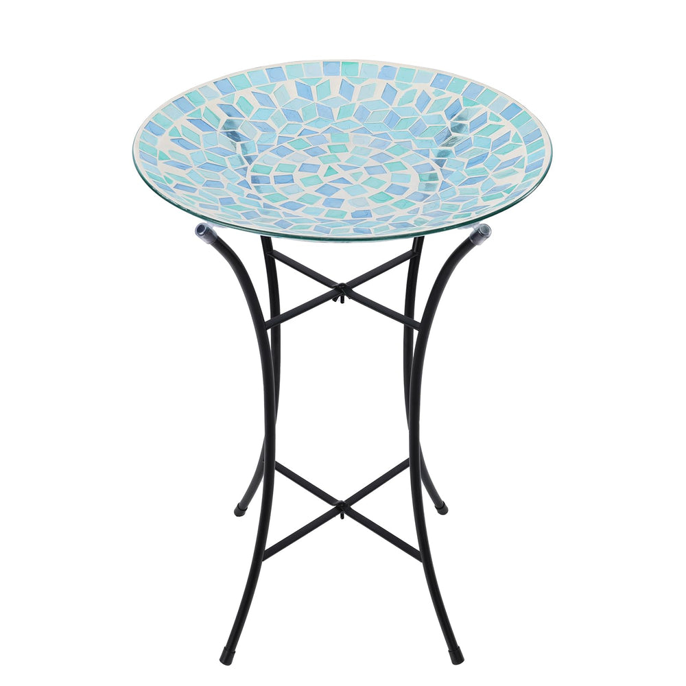 MUMTOP front view mosaic glass birdbath highlighting decorative pattern and curb appeal