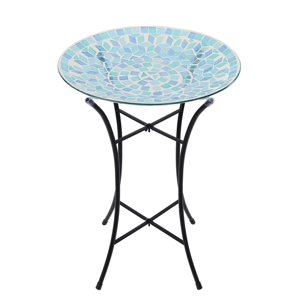 MUMTOP front view mosaic glass birdbath highlighting decorative pattern and curb appeal