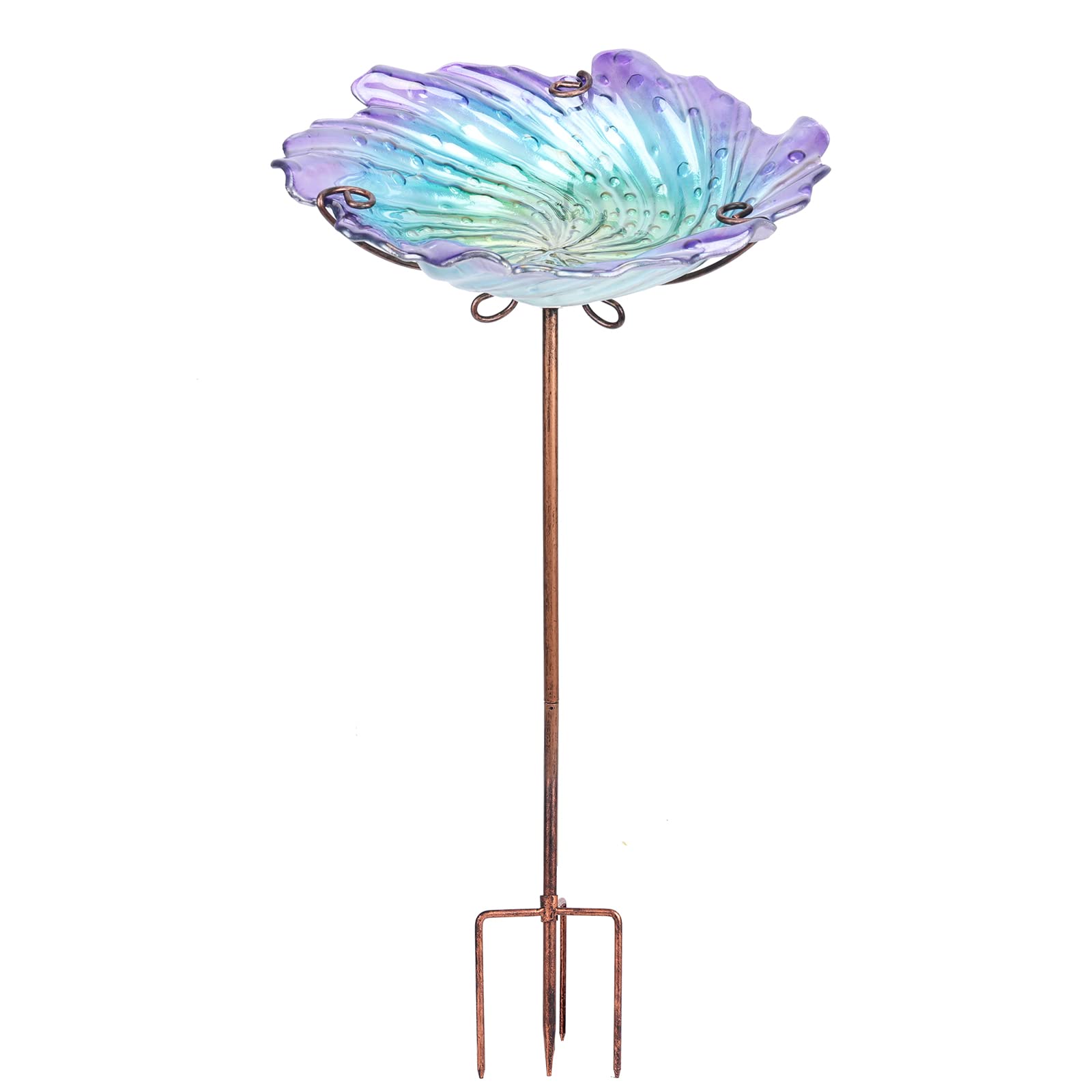MUMTOP front view of purple glass bird bath adding decorative color