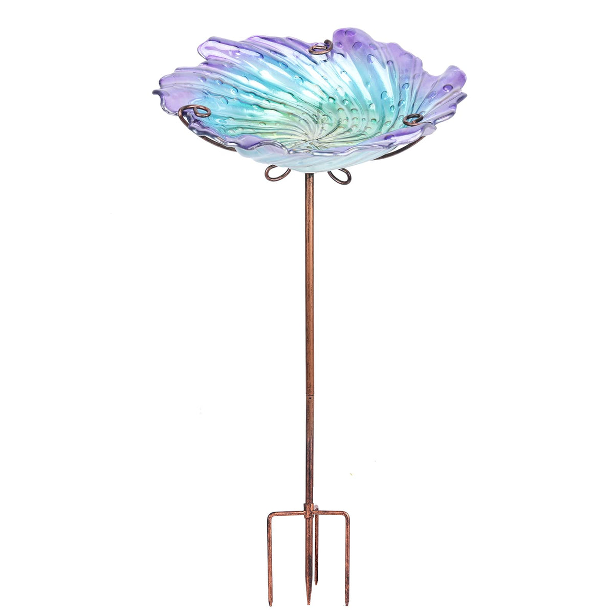 MUMTOP front view of purple glass bird bath adding decorative color