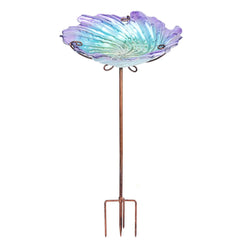 MUMTOP front view of purple glass bird bath adding decorative color