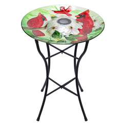 MUMTOP front view of glass birdbath showing bowl and stand benefit visual curb appeal