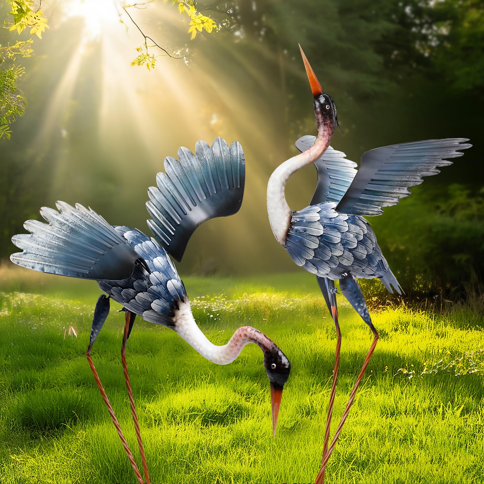 MUMTOP two-piece heron pair front view showing lifelike garden focal point