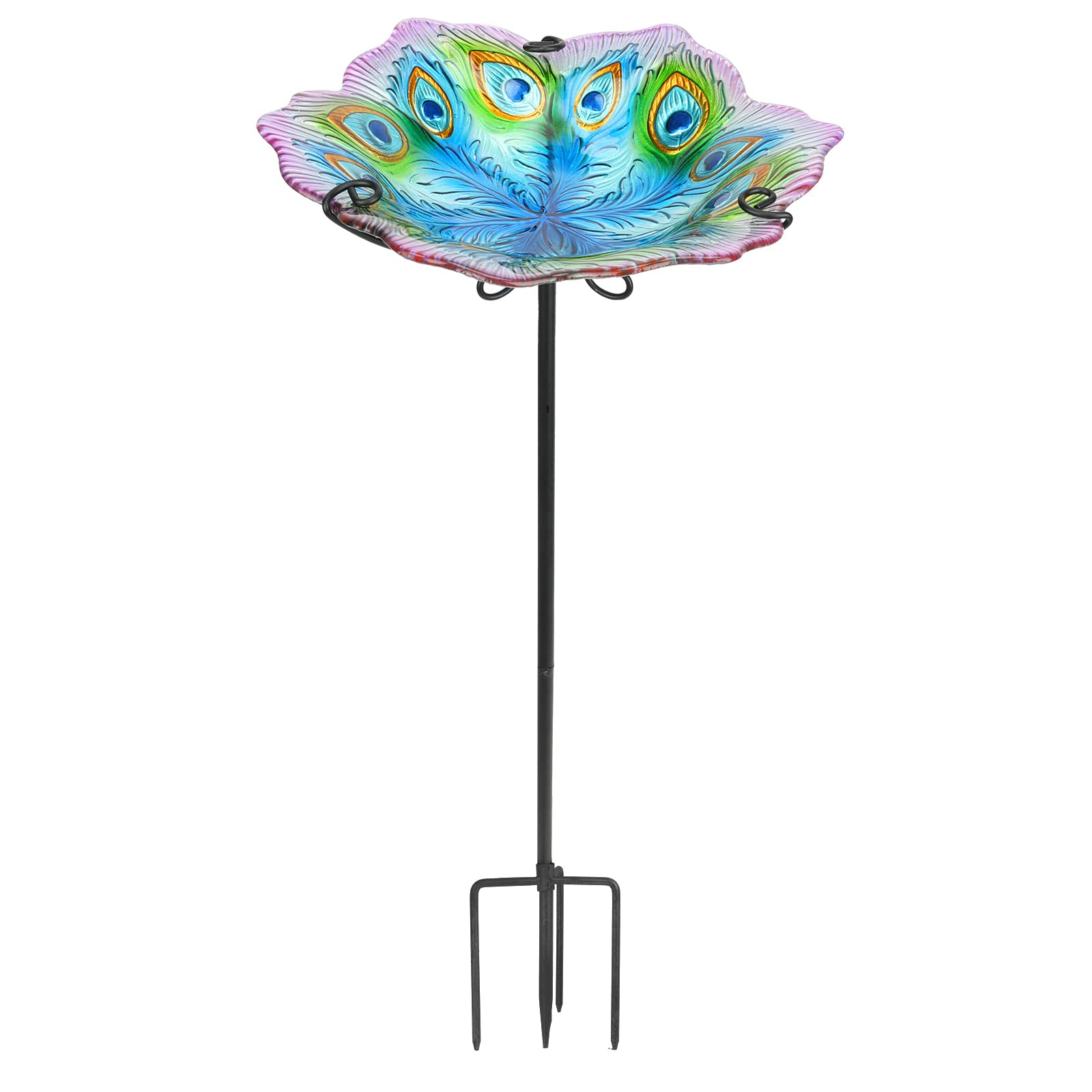 MUMTOP peacock birdbath front view showing decorative bowl and stake benefit visual garden appeal