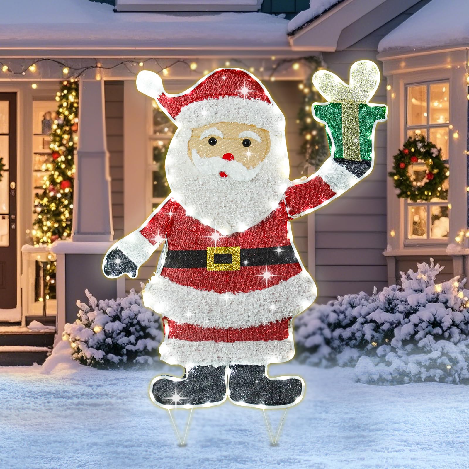 MUMTOP front view of lighted Santa showing bright holiday focal point