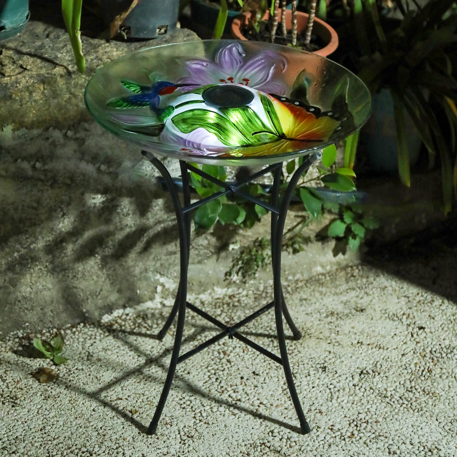 MUMTOP bird bath beside ruler showing 16-inch bowl scale, helps size planning