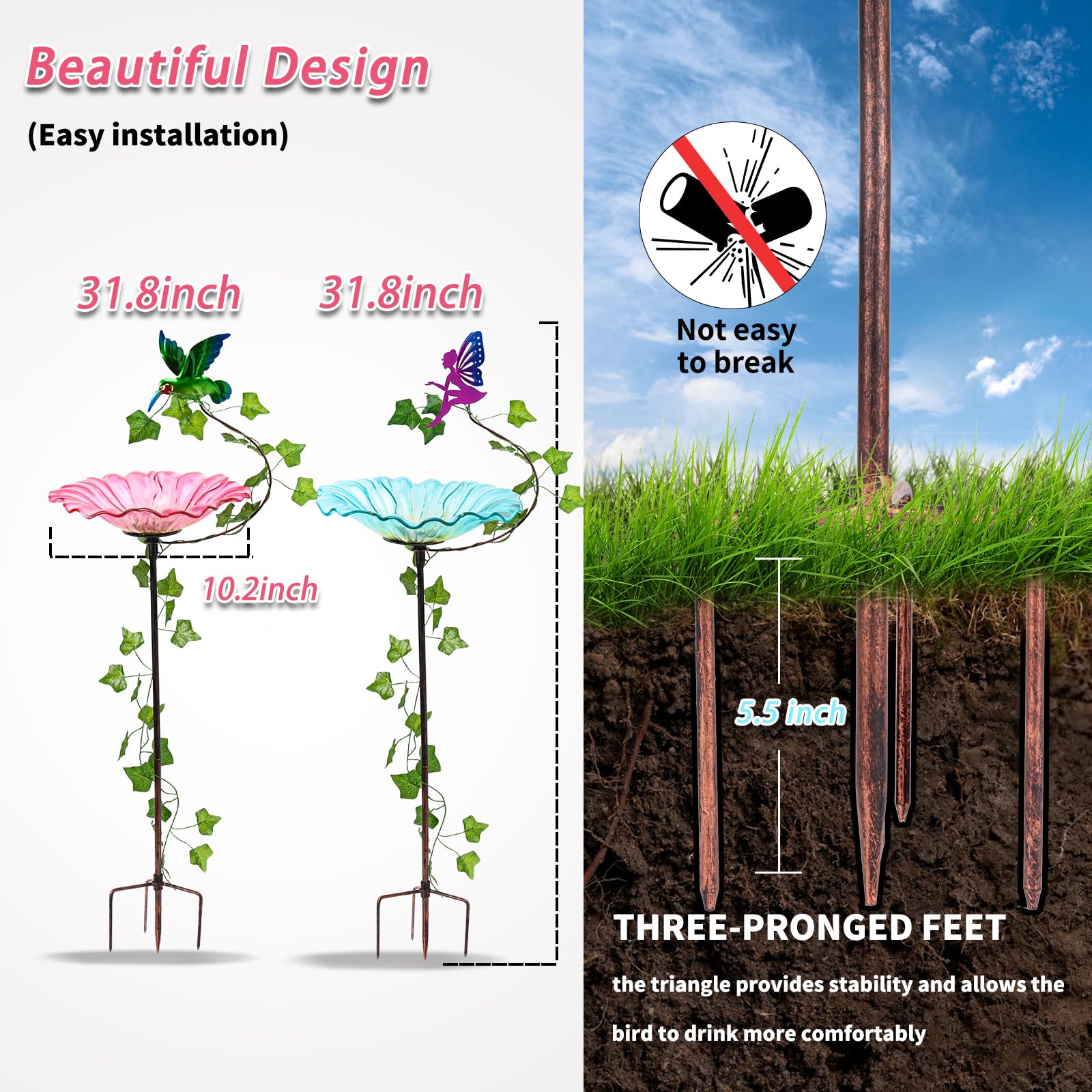 MUMTOP metal stake detail showing rust-resistant finish for long-lasting outdoor use